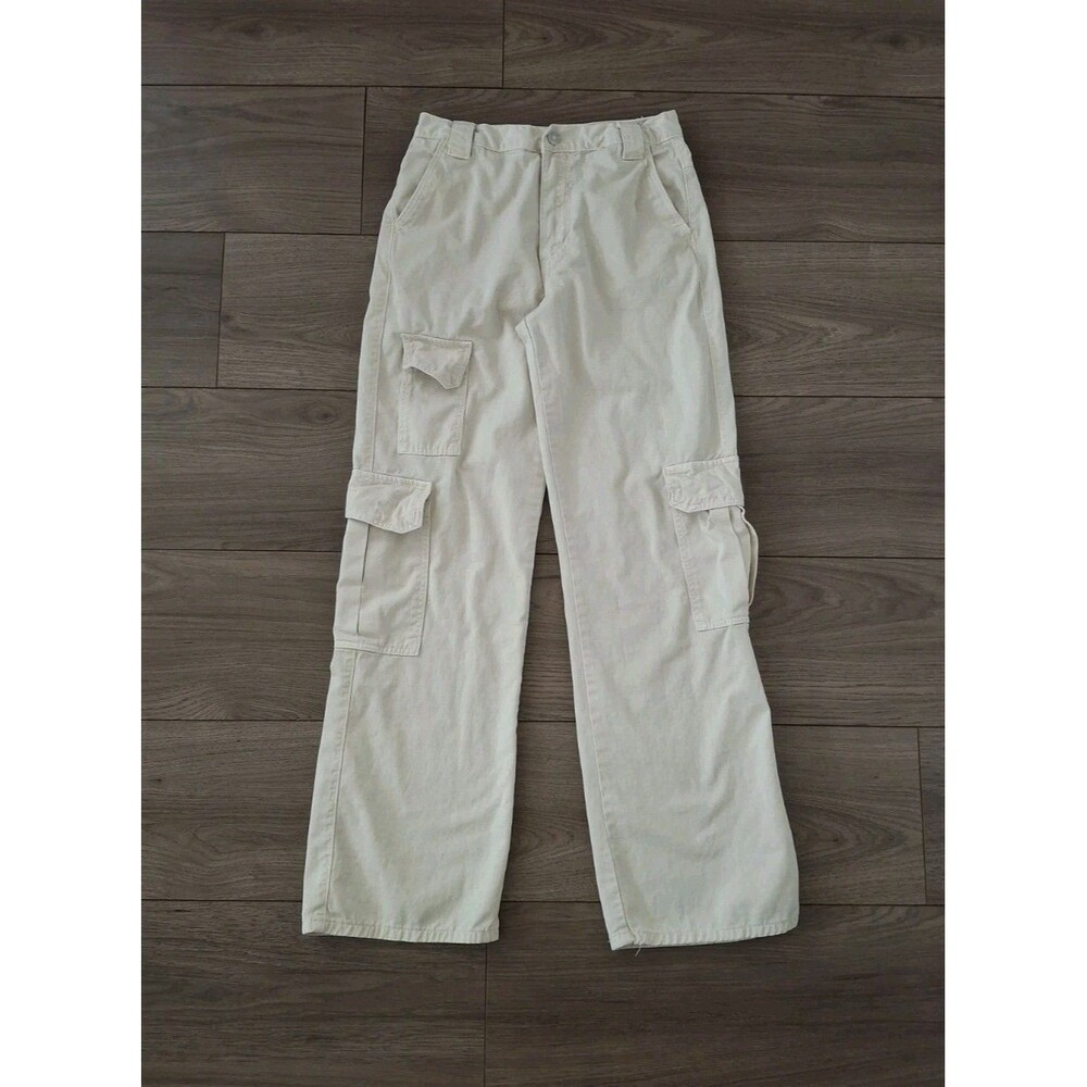 ZARA High Rise Straight Leg Cargo Pants Trousers Size 2 Beige 100% Cotton Y2K